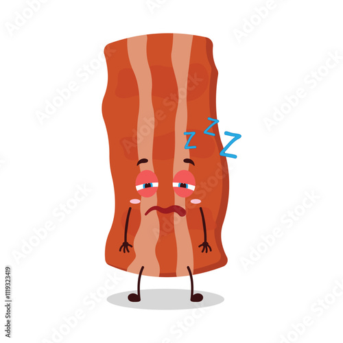 cute sleepy expression of bacon cartoon character
