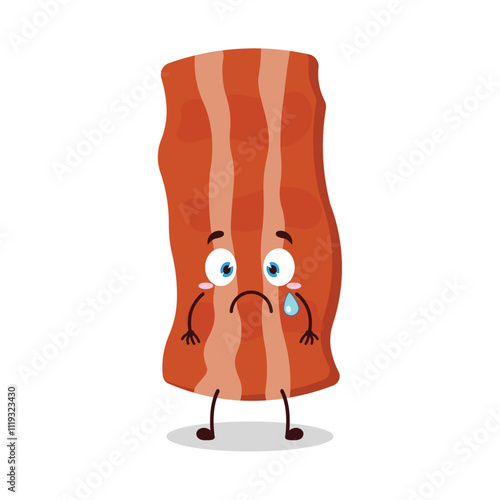 cute nervous expression of bacon cartoon character
