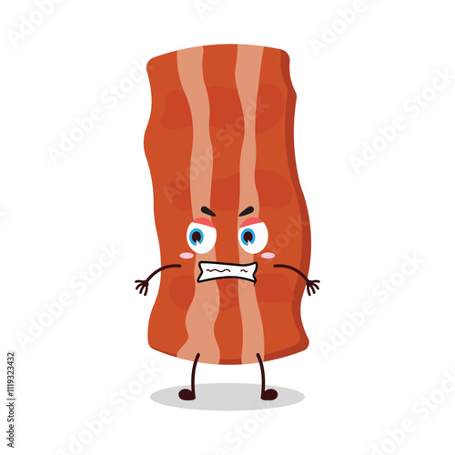cute angry expression of bacon cartoon character

