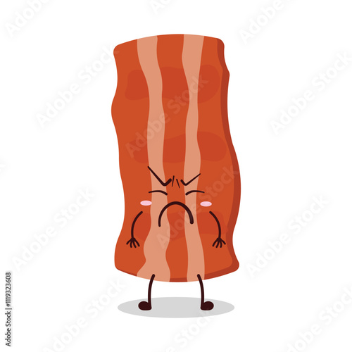 cute annoyed expression of bacon cartoon character
