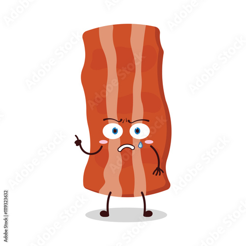 cute weird expression of bacon cartoon character
