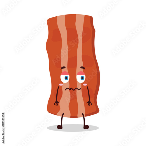 cute grumpy expression of bacon cartoon character
