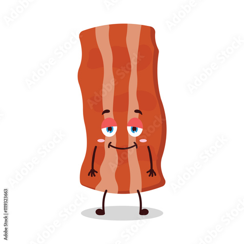 cute lazy expression of bacon cartoon character
