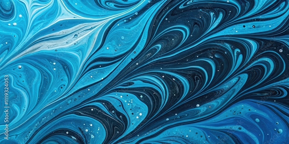 Abstract Swirling Ocean Depth A mesmerizing blend of dark and light blues, mimicking a cosmic seascape with fluid movement and scattered celestial elements.