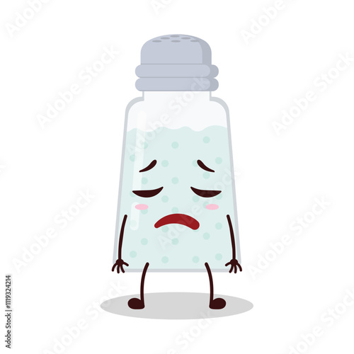 cute tired expression of salt cartoon character