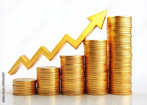 Gold Coin Stack Growth Arrow Success Finance Business Flat Design