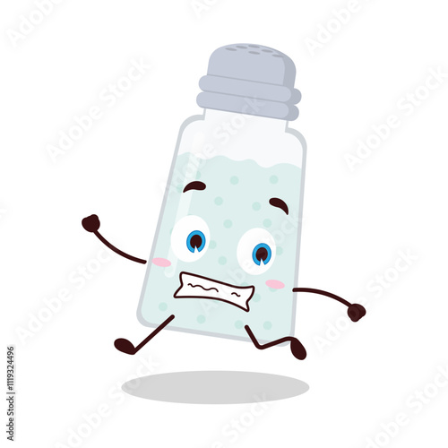 cute terrified running expression of salt cartoon character