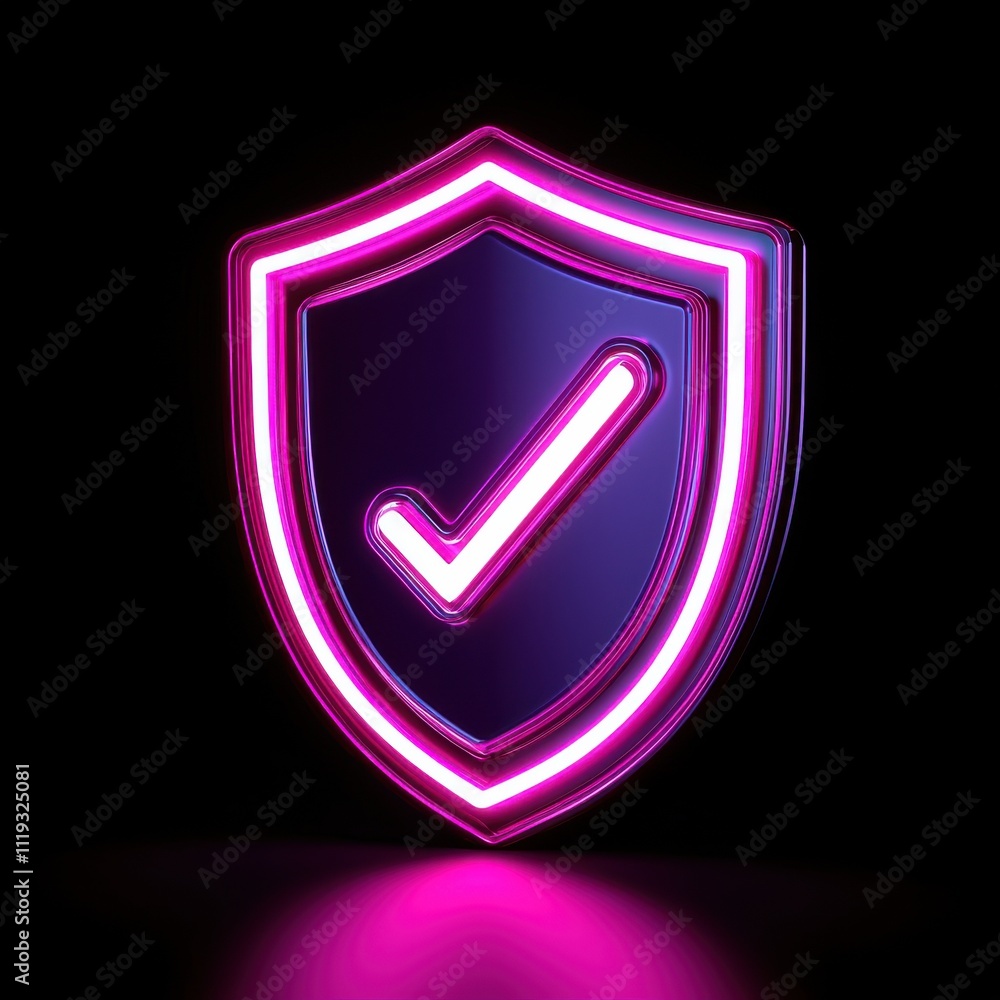 spam call block privacy Concept. Neon shield icon with a checkmark, symbolizing security and protection in a dark setting. spam call block privacy Concept. Neon shield icon with a checkmark, symbolizing security and protection in a dark setting.