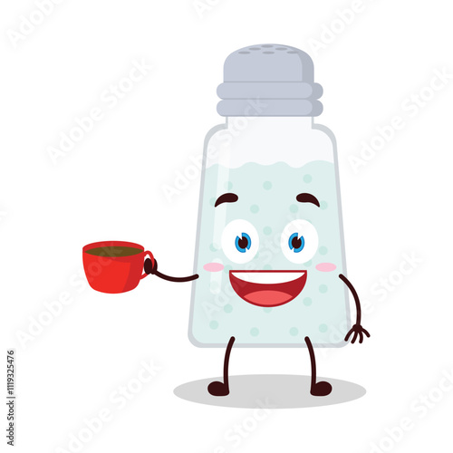 cute cheerful expression of salt cartoon character carry cup of coffee