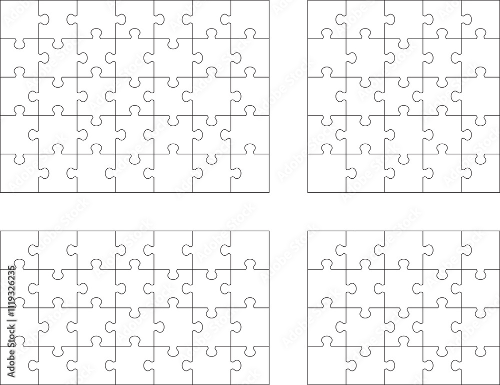 Illustration of four white puzzles, separate parts Illustration of four white puzzles, separate parts