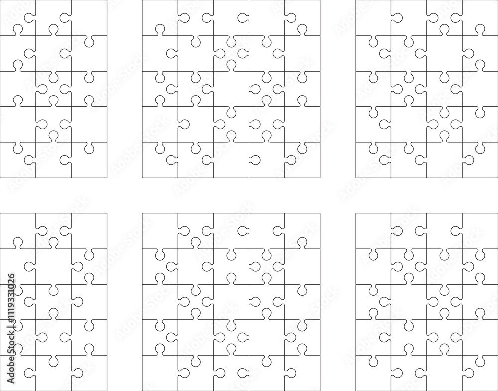 Illustration of different white puzzles, separate pieces Illustration of different white puzzles, separate pieces
