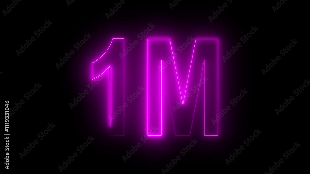 1M text animation by pink color neon on black background. 1M text animation by pink color neon on black background.