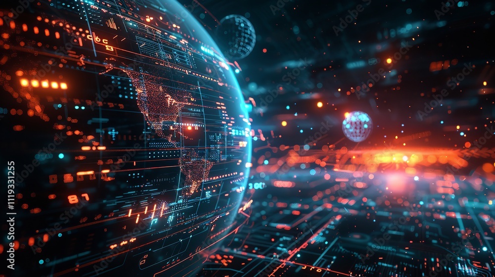 Cyber security symbols on digital globe with glowing connections, symbolizing technology, data, and a global network. Cyber security symbols on digital globe with glowing connections, symbolizing technology, data, and a global network.