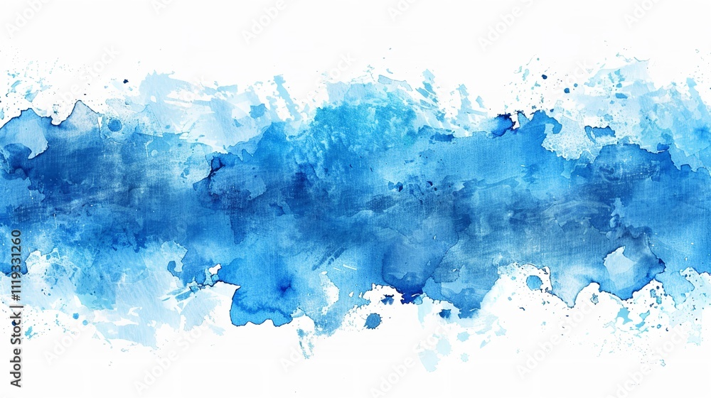 Obraz premium Blue watercolor strip with paper texture