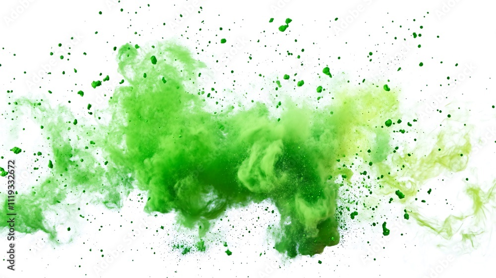 Abstract green and yellow powder explosion isolated on white background. Generative ai Abstract green and yellow powder explosion isolated on white background. Generative ai