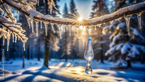 Wallpaper Mural Winter wonderland Icicles glistening in the sun's rays on a snow-covered branch Torontodigital.ca