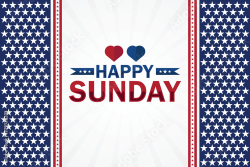 Happy Sunday card with USA flag and heart vector illustration design. Happy Sunday Amazing Text with Wallpaper illustration Design