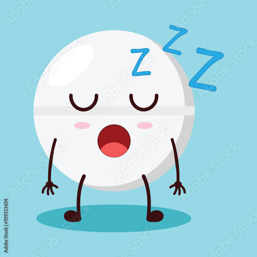 cute rest expression of drug tablet cartoon character