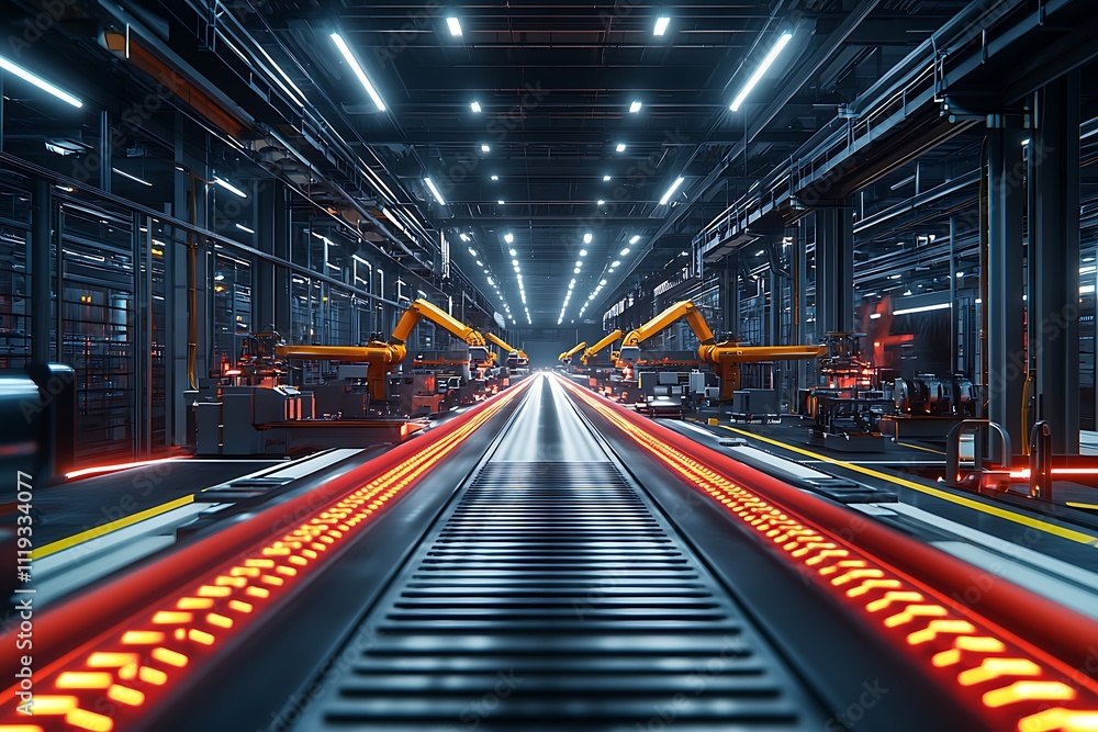 Automated Factory Assembly Line with Robotic Arms Automated Factory Assembly Line with Robotic Arms