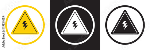 High voltage sign with lightning. isolated on white and black background. Vector illustration .EPS 10