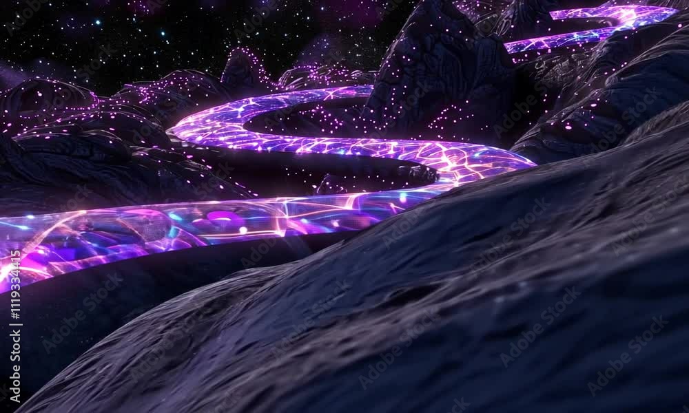 Luminous River in Alien Landscape: A Digital Art Masterpiece Luminous River in Alien Landscape: A Digital Art Masterpiece