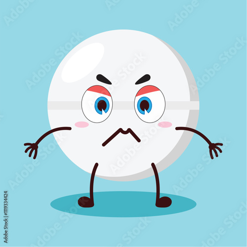 cute irritated expression of drug tablet cartoon character