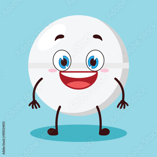 cute happy expression of drug tablet cartoon character