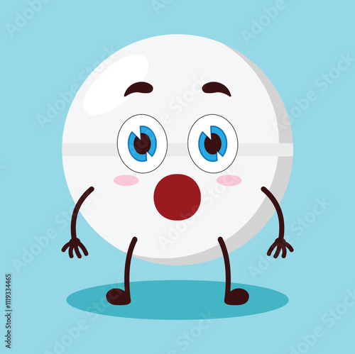 cute shocked expression of drug tablet cartoon character