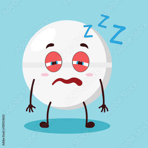 cute sleepy expression of drug tablet cartoon character