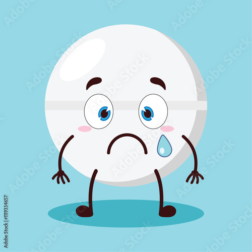 cute nervous expression of drug tablet cartoon character