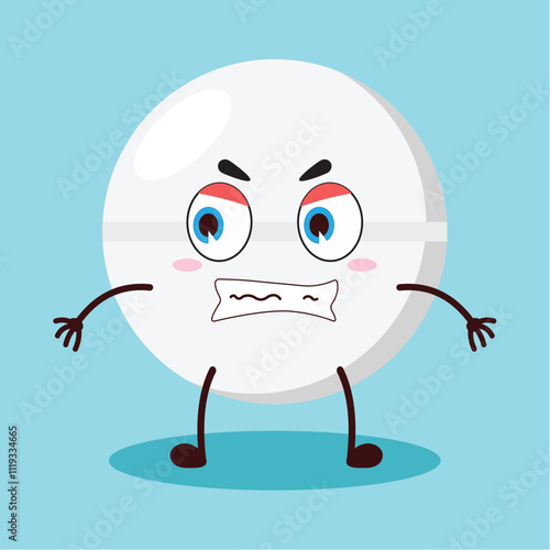 cute angry expression of drug tablet cartoon character