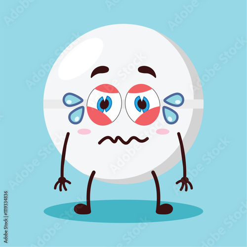 cute upset expression of drug tablet cartoon character