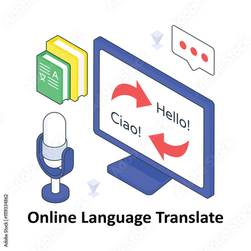 Online Language Translate isometric Colored illustration. EPS File stock illustration