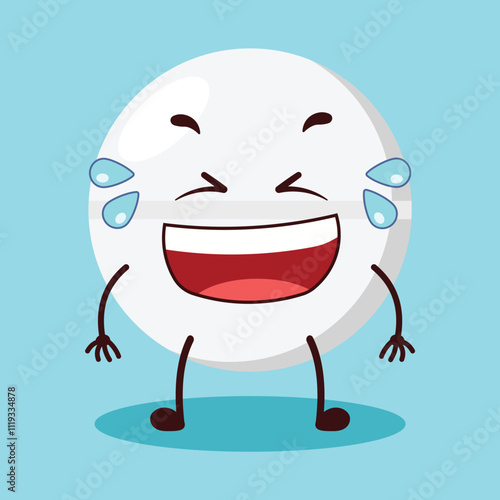 cute laugh out loud expression of drug tablet cartoon character