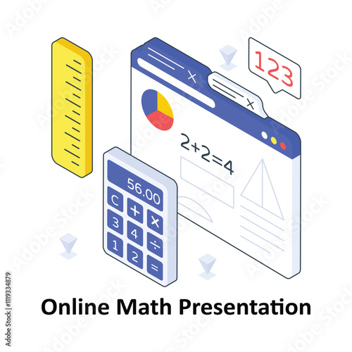 Online Math Presentation isometric Colored illustration. EPS File stock illustration