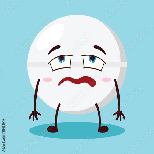 cute bored expression of drug tablet cartoon character