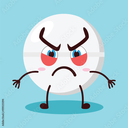 cute provoked expression of drug tablet cartoon character