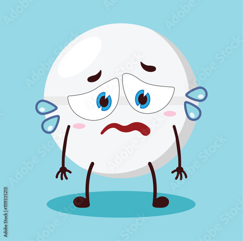 cute depressed expression of drug tablet cartoon character