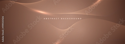 Mocha mousse wide abstract vector background with glowing brown wavy lines. Vector illustration in trendy color of the year 2025