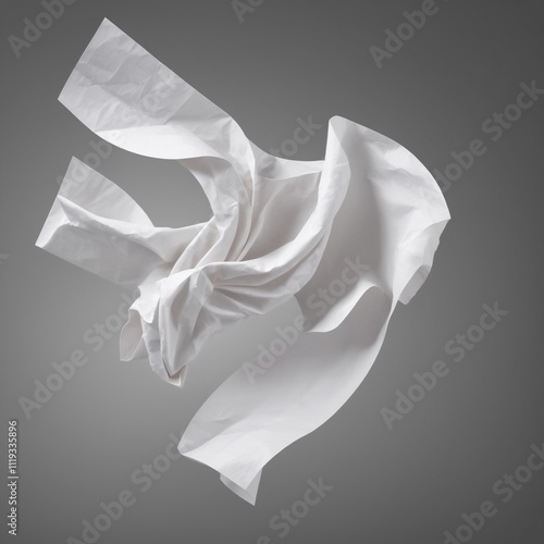 White paper flying, sheet falls and twists isolated on white, clipping path photo