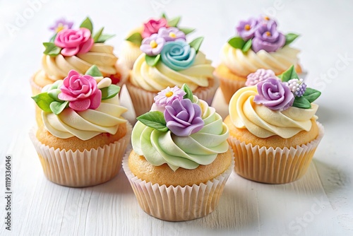 Mini Cupcake Photography: Buttercream Flower Decoration, Delicious Dessert Images, Pretty Pastel Cupcakes, Sweet Treats Food Styling photo