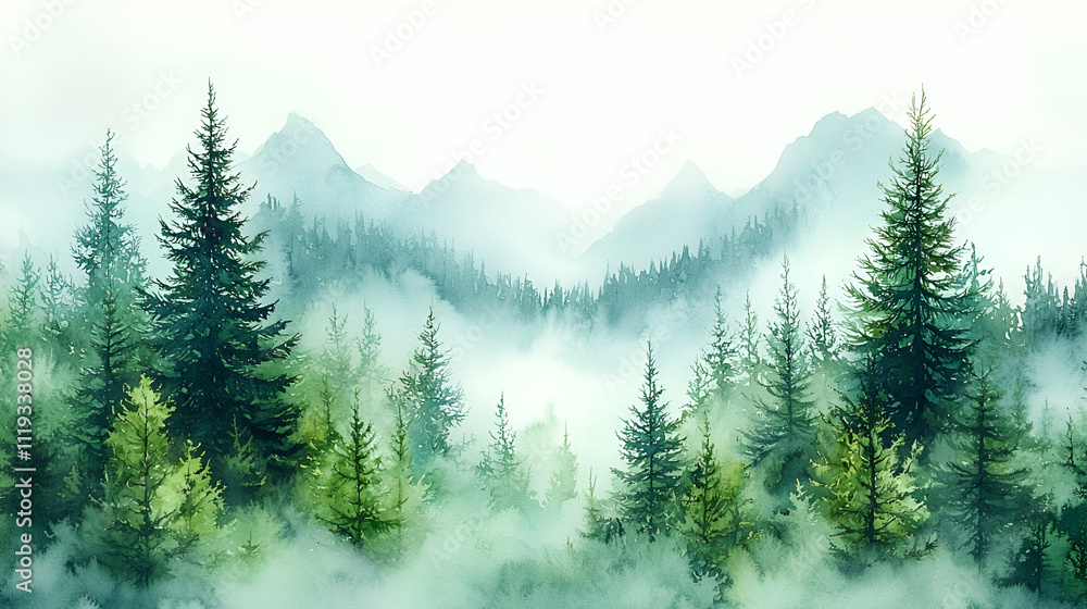 A serene forest landscape with misty mountains in the background, showcasing lush trees and a tranquil atmosphere. A serene forest landscape with misty mountains in the background, showcasing lush trees and a tranquil atmosphere.