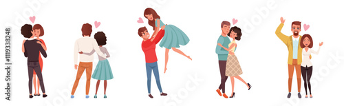 Man and Woman Couple Together Feel Love Vector Set