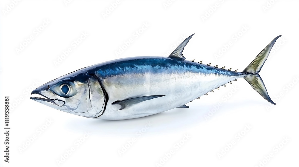 Fototapeta premium Close-up of a Single Fresh Albacore Tuna Fish on White Background
