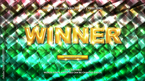 3D rendering winner gold text effect animation