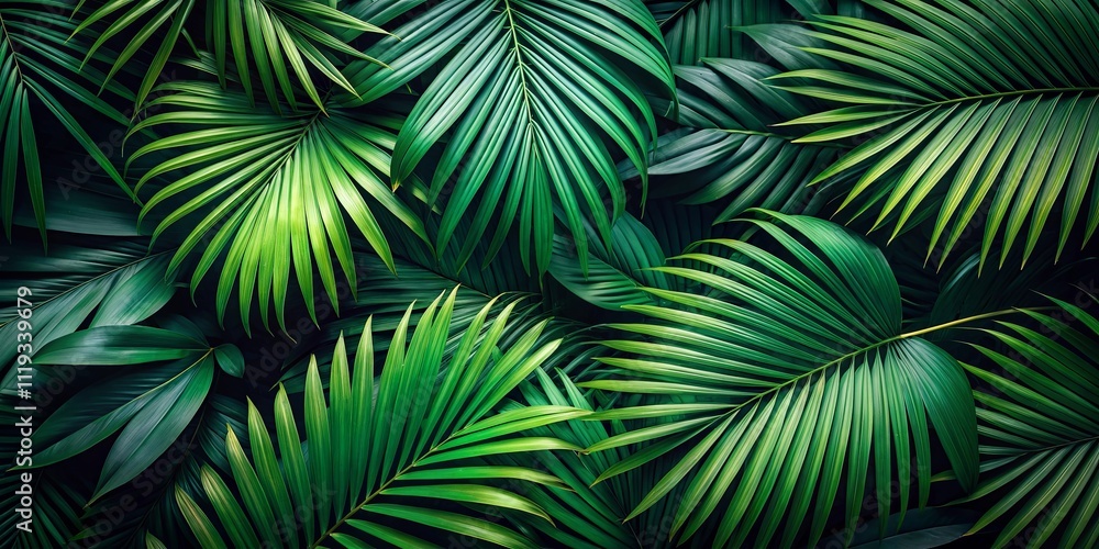 Lush Tropical Foliage A Vibrant Display of Green Palm Fronds and Leaves Lush Tropical Foliage A Vibrant Display of Green Palm Fronds and Leaves