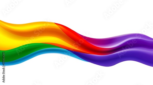 Rainbow Colored Waves Flowing Across White Background