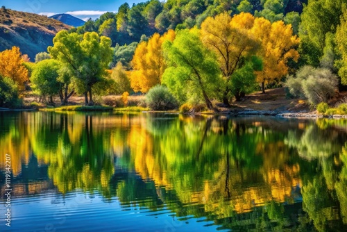 Puddingstone Lake Autumn Reflections: California Lake Photography photo