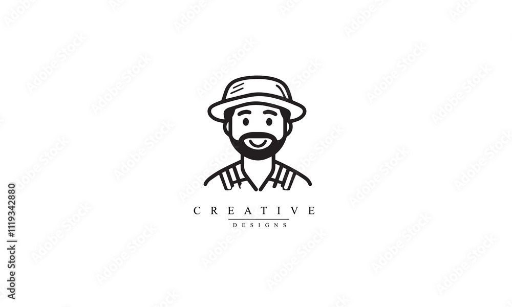 Farmer avatar line black icon white background Farmer avatar line black icon white background