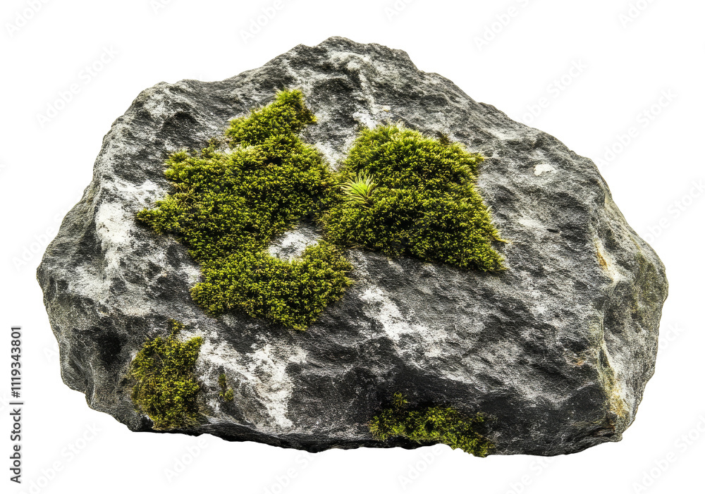 Rock with green moss isolated on transparent background Rock with green moss isolated on transparent background